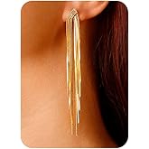 Kercisbeauty 18K Gold Plated Long Chain Tassel Thin Earrings for Women Ladies Banquet Jewelry (Gold)