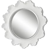 MAKLAINE Round Coastal Accent Mirror, Resin, Glass, MDF, Matte White Finish, 33.63"x33.63", Textured Coral-Inspired Design, Contemporary Style Decorative Wall Mirror for Living Room or Bedroom