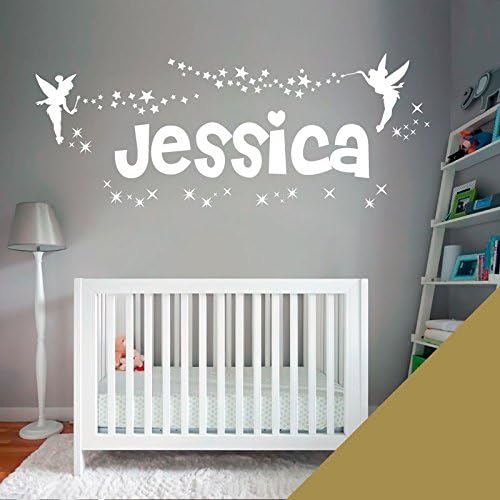 Personalised Name Girls Wall Art Sticker - Fairies Fairy Disney Tinkerbell and Stars [Medium] [Gold]