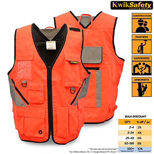 KwikSafety Clearance Orange Reflective Utility Multi Tool Vest Ten