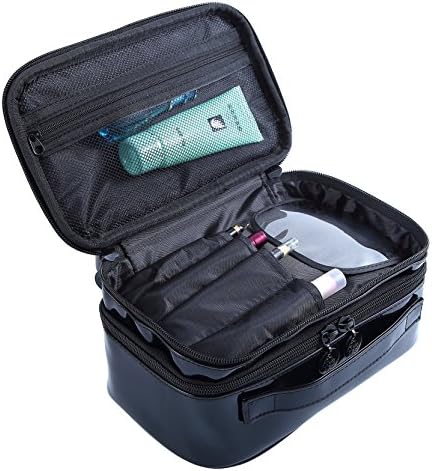 HOYOFO Double-Sided Cosmetic Pouch Bag for Travel Makeup Brush Organizer Makeup Bag, Large Size (Light Black)