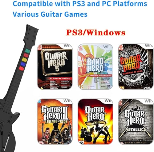 DOYO Wireless Controller for PC and PS3 - Guitar Hero 3/4/5 and Rock Band 1/2 Games - Guitar with Strap (5 Keys/Black)
