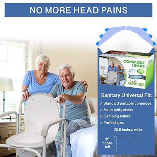 Commode Liners - 100 Strong Portable Commode Toilet Bags - Easy to Use Bedside Commode Liners - Bedside Toilet Potty Liners That Support Dignity of Seniors - No Buckets to Wash - NO Absorbent Pad