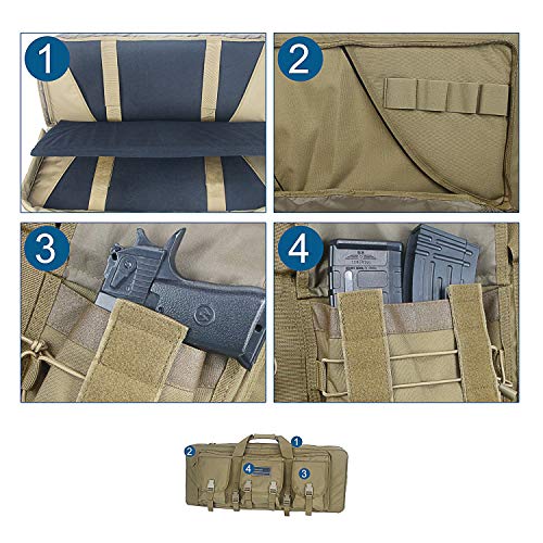 Double Rifle Bag – Water Resistant Gun Case For 2 Rifles, 600D Polyester, MOLLE Straps, Backpack Straps (38" Length)
