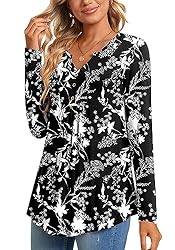 CATHY Womens Long Sleeve Tunic Tops Henley Shirt