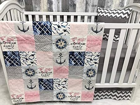 Amazon Com Baby Girl Chevron Baby Bedding Nautical Sea Anchor Crib Bedding Nursery Room Babylooms Everything Else