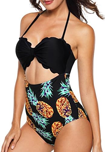 AnniBlue Women 1950s Cut Out Scalloped One Piece Padding Monokini Swimsuits