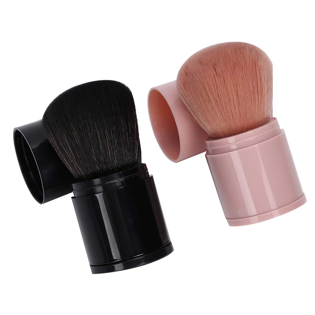 2-Piece Pro Blusher Brush Set - Flat Retractable Face Powder Brush for Makeup Contouring & Loose Powder Application