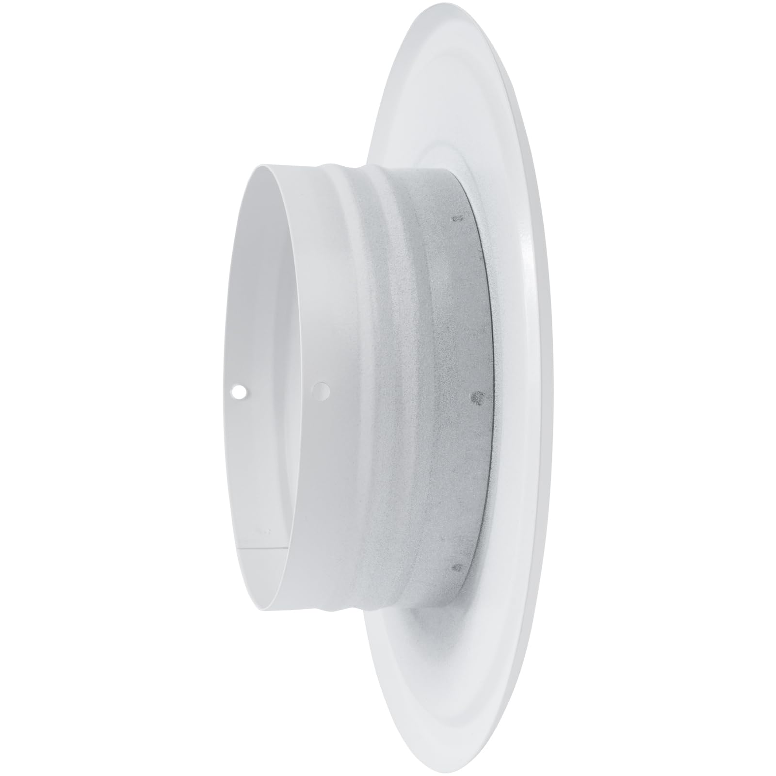 Photo 1 of Metal 4” inch Wall Mount Flange, White, Exhaust/Inlet Connector for Flexible or Straight Pipe. Steel Duct Connector Size 4.25”