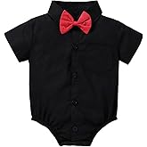 Yruiz Baby Boy's Button-Down Shirt Newborn Jumpsuit Long Short Sleeved One-Piece Gentleman Outfit