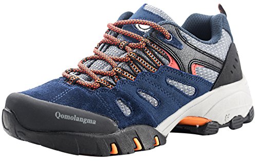 Qomolangma Women's Suede Hiking Shoes Walking Sneakers Outdoor Trail Trekking Shoes, 9 M US Blue/Orange