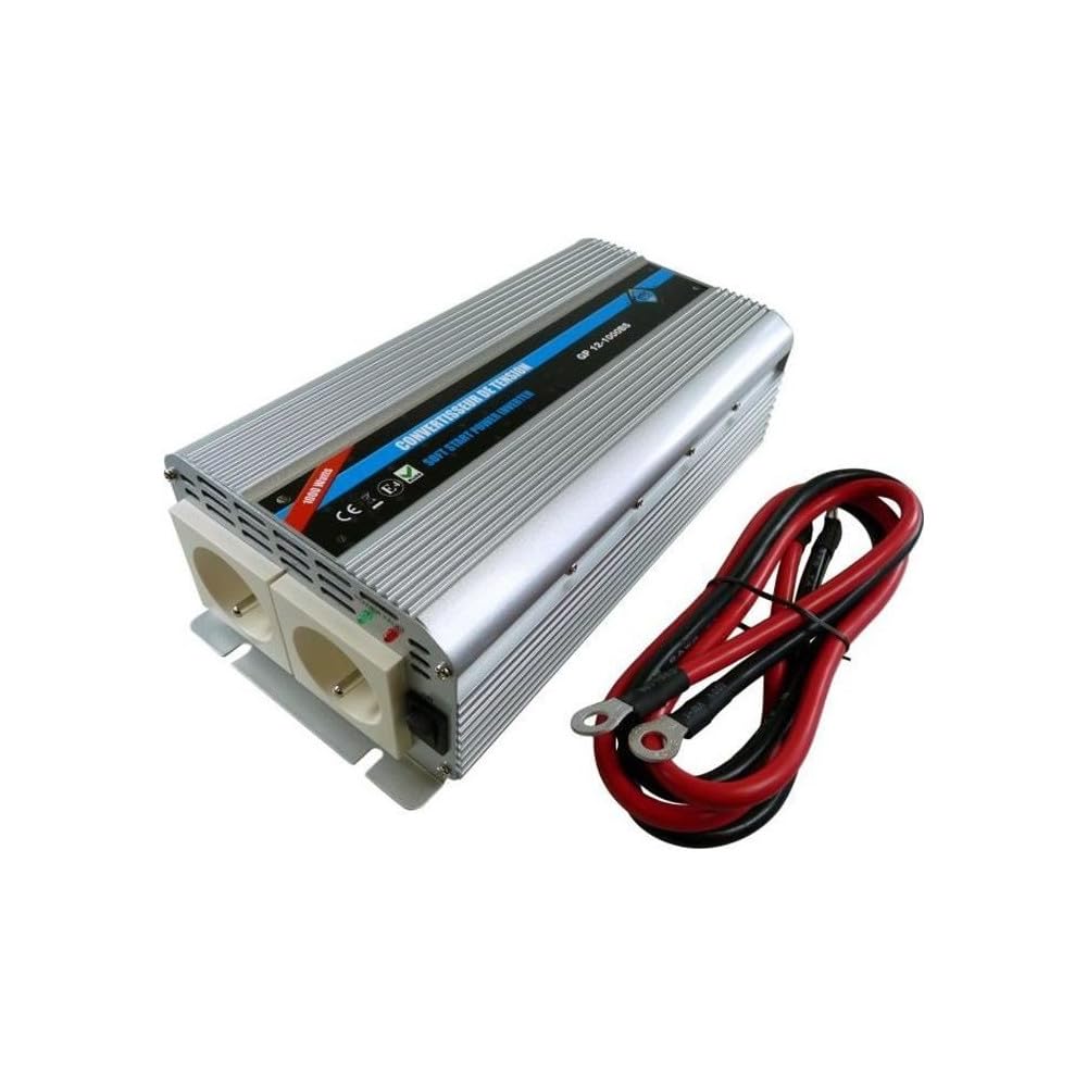 HTC Equipements Voltage Converter 12/220V - 1000W Plus 2 Mains Sockets All CE Standards Emark Lvd