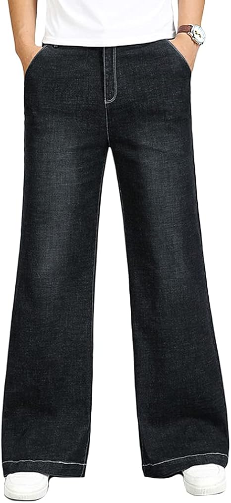 HAORUN Men Loose Flared Jeans Bell Bottom Stretch Wide Leg Denim Pants ...