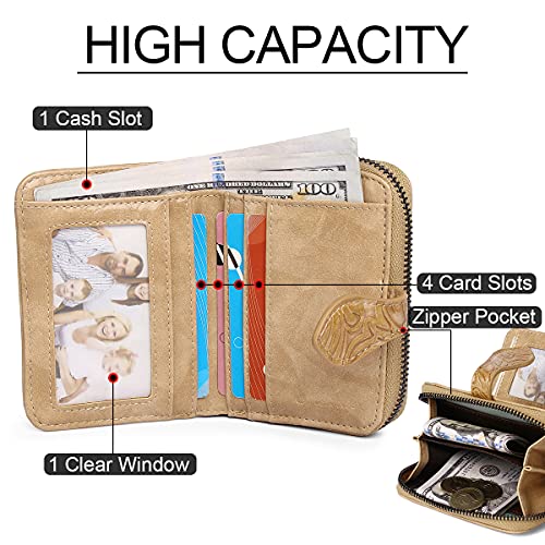 Women's Small RFID Blocking Leather Wallet - Bifold With Zipper, Card Slots & Tassel