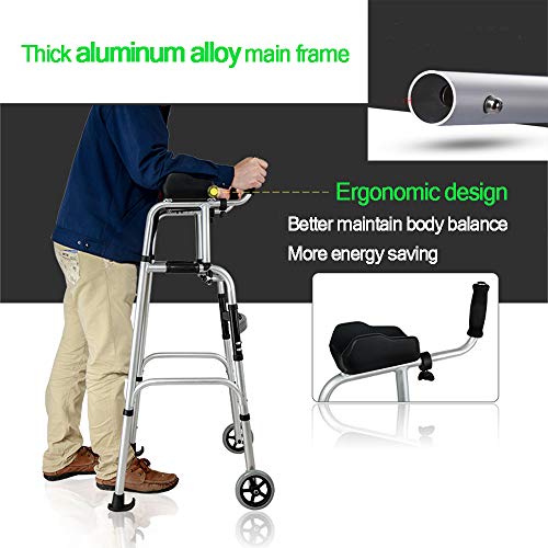 Standard Walkers FDA Certification Foldable Aluminum Alloy Adjustable Rolling Walker Assist Equipped Wheels Equipped with Arm Rest Pad Arm Drag for The Limited Mobility with Disabled
