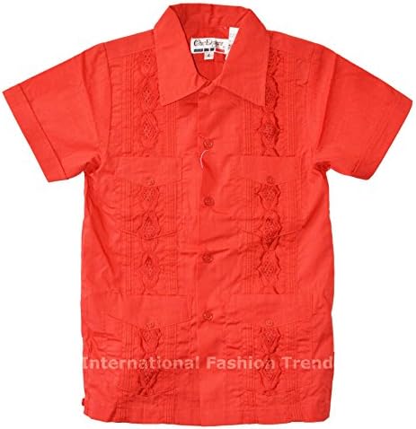 Chic Elegant Boys Toddler Guayabera Shirt Short Sleeve Button-Up Cuban Casual Dress Brick Size 4