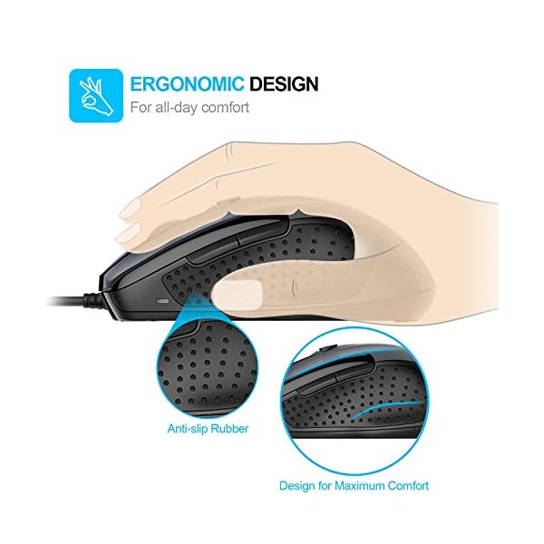 TECKNET-Pro-S2-High-Performance-Wired-USB-Mouse-6-Buttons-upto-2000dpi TECKNET USB Wired Mouse, 6-Button Corded Mouse with 2 Adjustable DPI, Optical Computer Mouse with Ergonomic Design for…