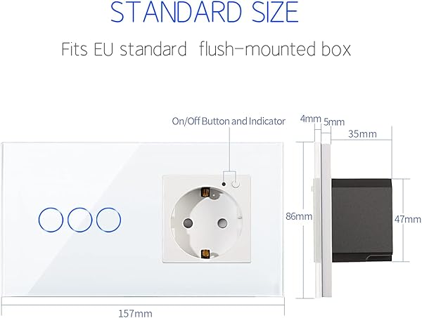 CNBINGO Enchufe WLAN e interruptor de luz inteligente Interruptor tctil de 3 tomas y enchufe Schuko Trabajo con AlexaGoogle Home control de aplicacin Smart Life Se requiere un conductor neutro