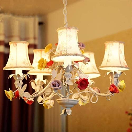 Oudan Living Room Dining Room Chandelier Chandeliers, Hall Lighting of Style Garden, Wrought Iron of Korean Style Lamps Head Grass Five Flowers Fabric Ceramic (Color : -, Size : -)