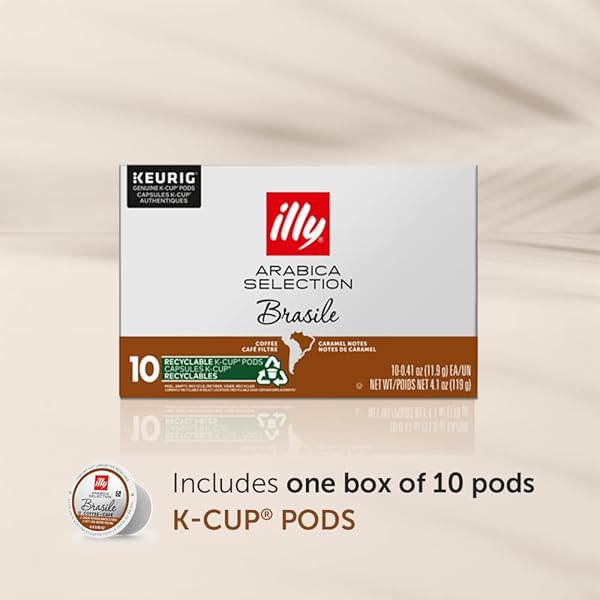ILLY ARABICA SELECTIONS BRASILE, 100% ARABICA BEAN SIGNATURE ITALIAN BLEND ROASTED, SINGLE SERVE DRIP BREWED COFFEE K CUP PODS, COFFEE PODS FOR KEURIG COFFEE MACHINES, 10 K-CUP PODS (PACK OF 1)