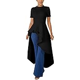 Lrady Womens Casual Shirt Dress High Low Irregular Ruffle Hem Blouse Asymmetrical Peplum Long Tunic Tops
