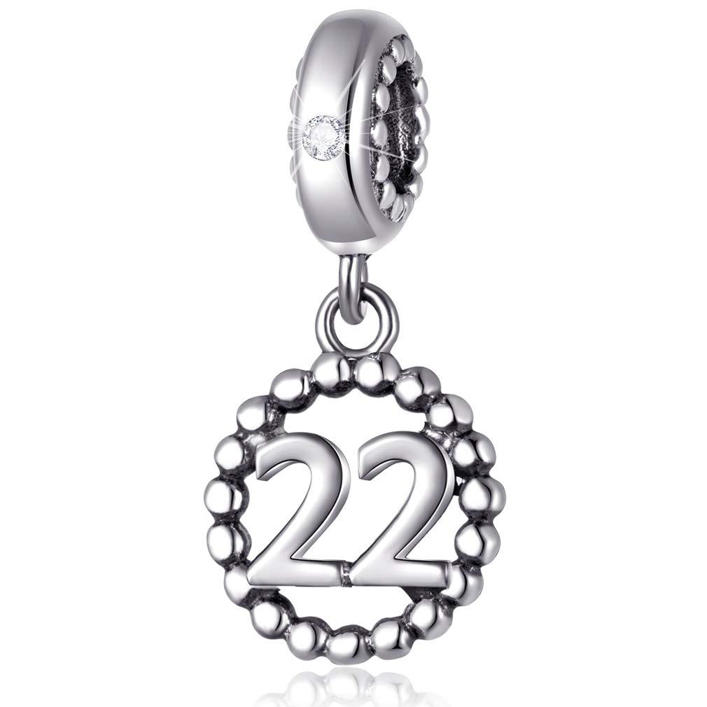 Number Bracelet Charms, 925 Sterling Silver Pendants Beads Fit Pandora Charm Bracelets, Necklace, 16,17,18,21,30,40,50,60 Dangling Dangle Charm for Birthday (22) โ image 1