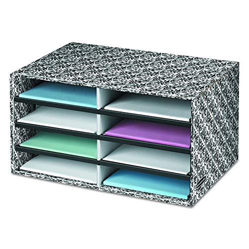 Decorative Eight Compartment Literature Sorter, Letter, Black/White Brocade (6171301)