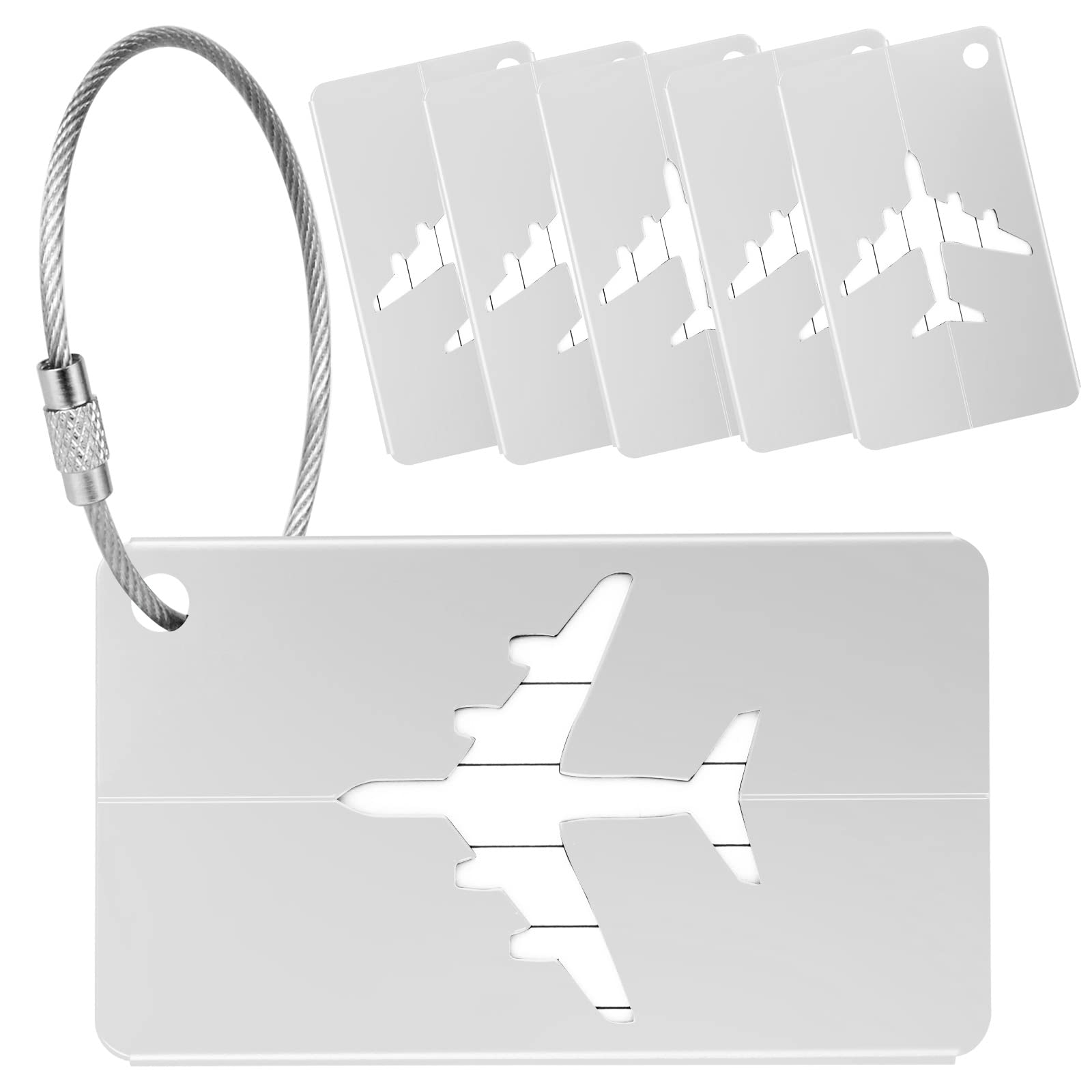 Yizhet Luggage Tags for Suitcases, 6 Pack Luggage Labels Aluminium Alloy Suitcase Tags with Steel Loop for Travel Baggage Identity ID Labels (Silver)