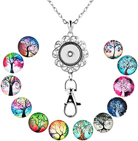 ThirdTimeCharm Office Lanyard Necklace For Women Badges ID Holder Jewelry With 12pcs Snap Charms Pendant (Tree of Life)