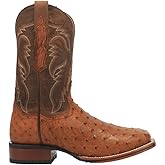 Dan Post Mens Alamosa Embroidered Ostrich Square Toe Pull On Dress Boots Mid Calf - Brown