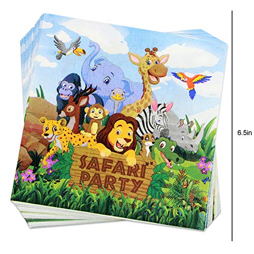 102 Piece Safari Animal Party Supplies Set Including Banner, Plates, Cups, Napkins, and Tablecloth, Serves 25 - Thumbnail 4