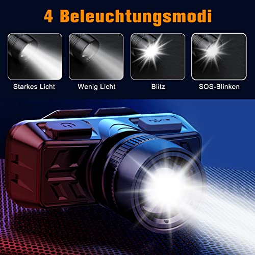 CIRYCASE Stirnlampe LED USB Wiederaufladbar, 2023 Aufgerüstete Zoombare Kopflampe, Superhelle Leichte 600 Lumen mit 4 Modi, Wasserdichter & 90° Verstellbarer Stirnleuchte für Camping, Laufen, Wandern