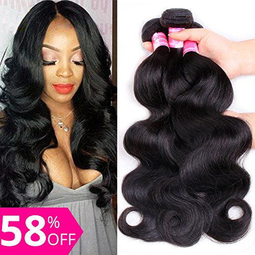 Gabrielle Brazilian Hair Body Wave 100 % Virgin Human Hair 3 Bundles 7A Unprocessed Brazilian Virgin Hair Weave Natural Color 8-28 Inch ( 10 12 14）