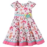 Bonny Billy Little Girl's Cap-Sleeve 100% Cotton Woven Butterfly Swing Skirt Dress