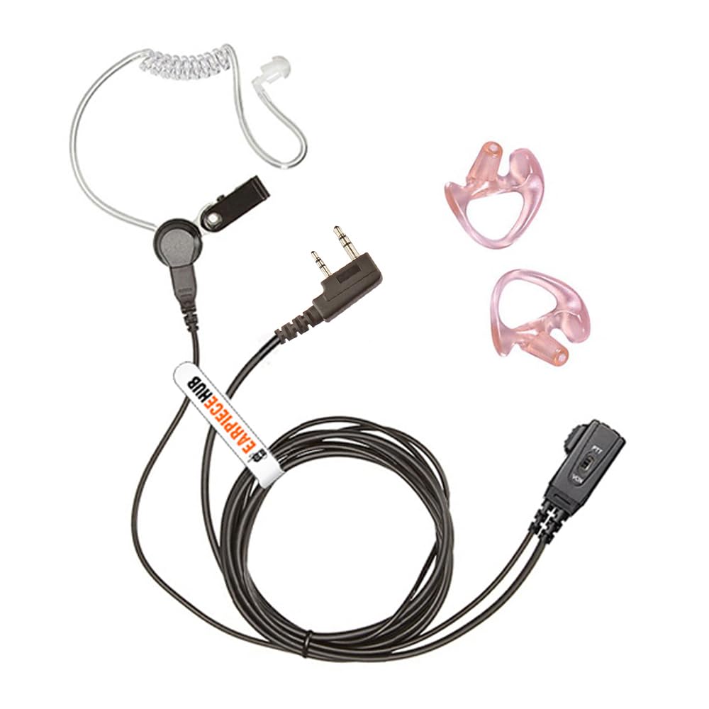 PTT/VOX Security Earpiece with Earmoulds (Covert acoustic tube Headset) Compatible with Kenwood Mitex Radio by EarpieceHub