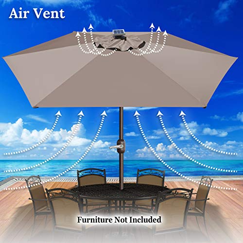BenefitUSA 8' Patio Umbrella Outdoor Sunshade LED Lighted Tilt Aluminum Garden Market Balcony (Taupe)