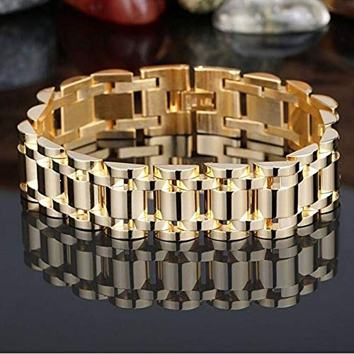 Lannmart Titanium Stainless Steel Gold Silver 17mm Chunky Biker Bracelets Bangles Mens Watch Strap Link Chain Bracelet Fashion Jewelry