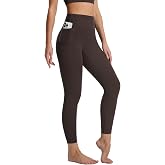 baleaf Womens Leggings with Pockets High Waisted Yoga Pants Dark Brown XL | 25" Tummy Control Seamless Compression No Front Seam 7/8 Legging, Ultra Soft, for Workout,Running,Gym