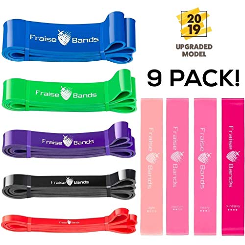 Resistance Bands Set - Pack of 9 - Heavy Duty Exercise Bands Stretch Set | Booty Bands for Legs and Glutes | Workout Gym Bands for Excersize / Muscle Building | Butt Shape Bands with Carry Bag