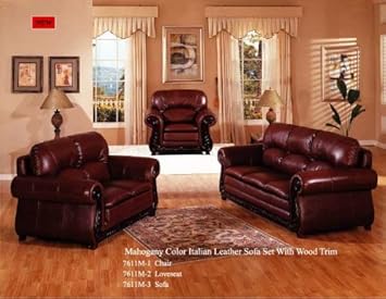 Amazon Com Cost U Less Furniture Mahogany Color Italian Leather