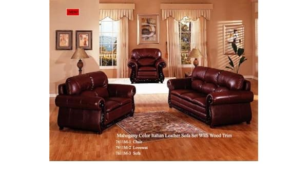 Amazon Com Cost U Less Furniture Mahogany Color Italian Leather
