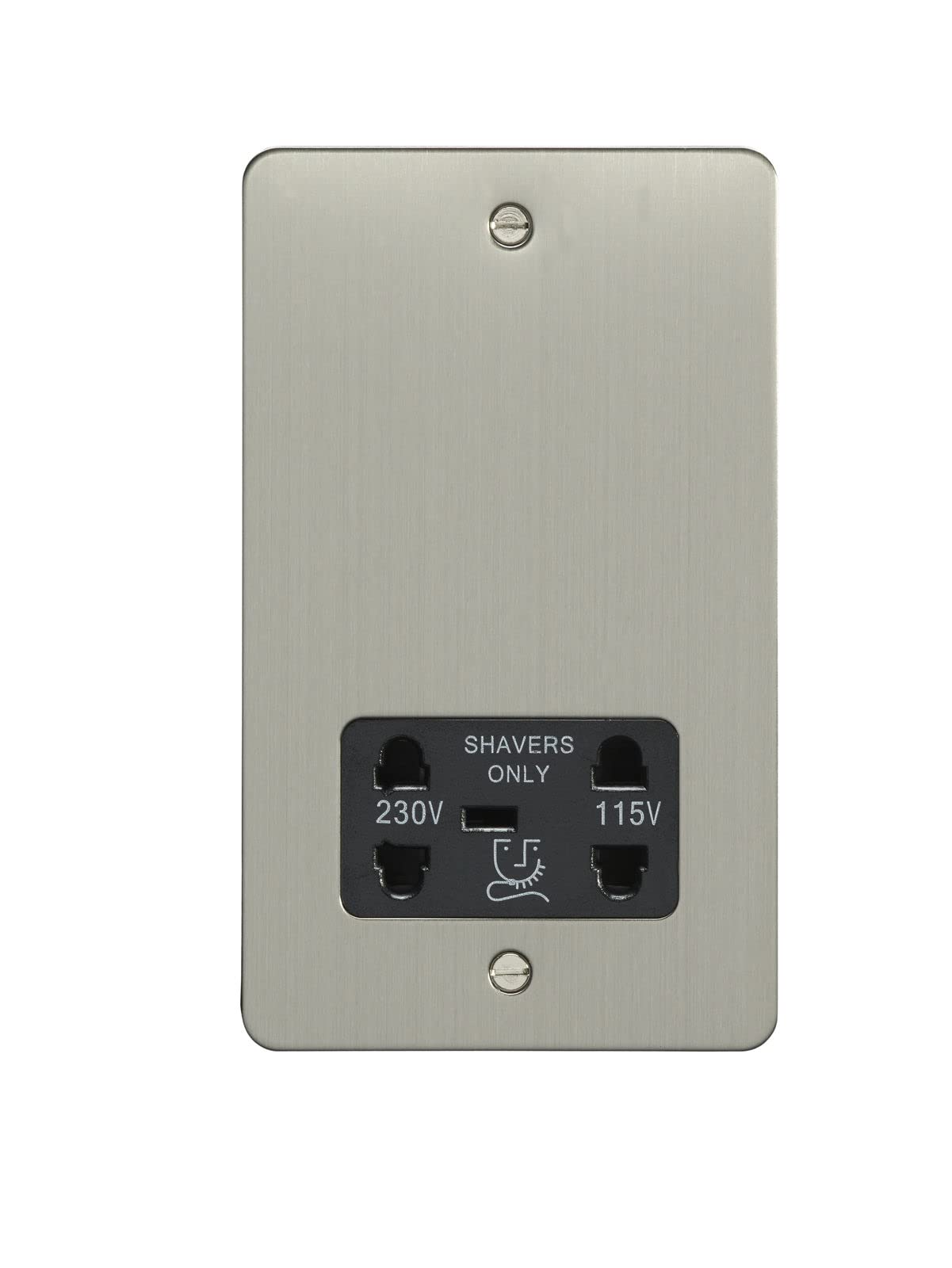 Eurolite Dual Voltage Shaver Socket Enhance Flat Satin Stainless Steel Plate Black Interior