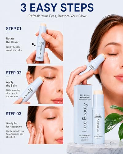 Luxe Beauty Korean Under Eye Balm, 3-in-1 Lift & Firm Multi Stick with Collagen Hydrating, Smoothing, Refreshing Eye Care for Dark Circles, Puffiness & Fine Lines (1PCS)