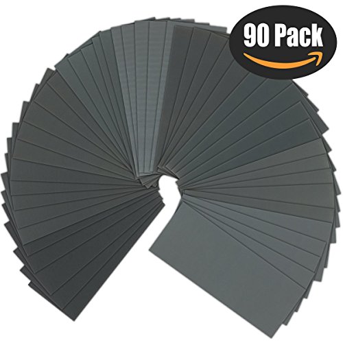 Sandpaper, 90 Pcs 400 to 3000 Grit Wet Dry Sandpaper Assortment 9x3.6 Inch for Automotive Sanding - Wood Furniture Finishing - Wood Turing Finishing and More by VERONES