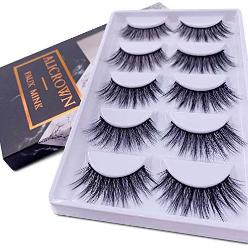 ALICROWN 3D Eyelashes Pack False Eyelashes Mink Fur Hand-Made Dramatic Thick Crisscross Deluxe Nature Fluffy Long Soft Reusable