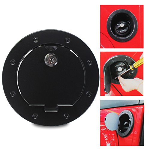 Powder Coated Steel Gas Fuel Tank Gas Cap Cover Accessories for 2007-2017 Jeep Wrangler JK & Unlimited with Lock Black