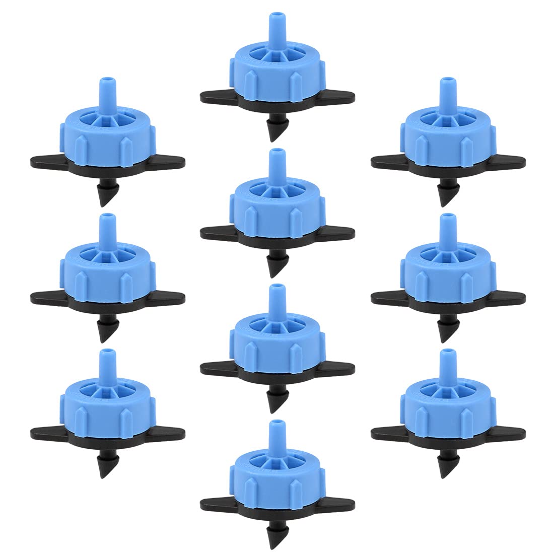 sourcing map Pressure Compensating Dripper 2GPH 8L/H Emitter for Garden Lawn Drip Irrigation with Barbed Hose Connector Plastic Black Blue 10pcs