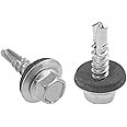 Rrina 120Pcs #10x3/4'' Self Drilling Screws with Rubber Washer, 410 Stainless Steel Roofing Screws Hex Head Self Tapping Screws with EPDM Washer