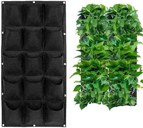 TureLaugh Upgraded 18 Pocket Hanging Vertical Garden Wall Planter for Yard Garden Home Decoration Deeper and Bigger, Flower Planter Grow Bag Hang Pouch (Black)