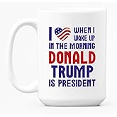 Kropsis Five Star USA Heart Flag I Love When I Wake Up in The Morning and Donald Trump is President Funny Ceramic Coffee Mug Tea Cup (15 Oz White)